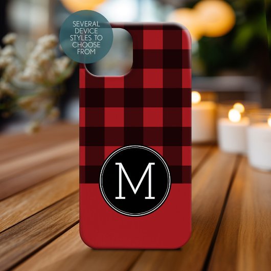 Coques Case-Mate iPhone Monogramme de Motif de buffle rouge et noir rustiq