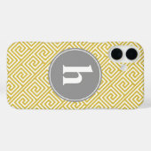 Coques Case-Mate iPhone Monogramme de Motif de clé grecque jaune et gris (Verso (horizontal))