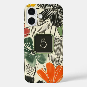 Coques iPhone 16 Monogramme de motif floral gras