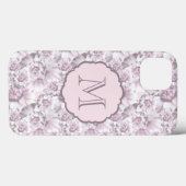 Coques Case-Mate iPhone Monogramme de motif floral gris et rose chic (Verso (horizontal))
