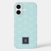 Coques Case-Mate iPhone Monogramme de Motif géométrique Mint & Navy (Verso)