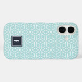Coques Case-Mate iPhone Monogramme de Motif géométrique Mint & Navy (Verso (horizontal))