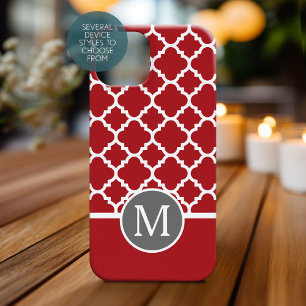 Coque Pour Pour iPhone 14 Pro Max Monogramme de Motif géométrique rouge et gris