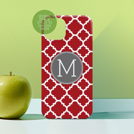 Coques Case-Mate iPhone Monogramme de Motif géométrique rouge et gris