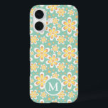 Coques iPhone 16 Monogramme de Motif turquoise et jaune à ressort<br><div class="desc">Joli pastel turquoise et jaune fleurie motif.</div>