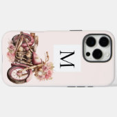 Coques Case-Mate iPhone Monogramme de moto floral rose (Verso (horizontal))