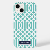 Coques Case-Mate iPhone Monogramme de Navy et Aqua Trellis (Verso)
