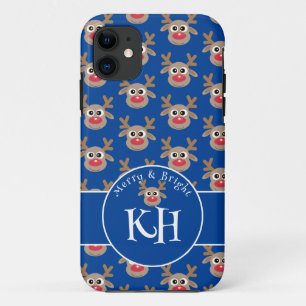 Case-Mate iPhone Case Monogramme de Noël Motif de rennes bleu mou
