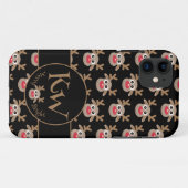 Coques Case-Mate iPhone Monogramme de Noël Motif de rennes noirs (Dos (Horizontal))