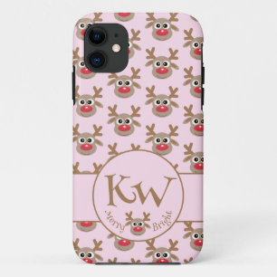 Case-Mate iPhone Case Monogramme de Noël rose mignon Motif de rennes