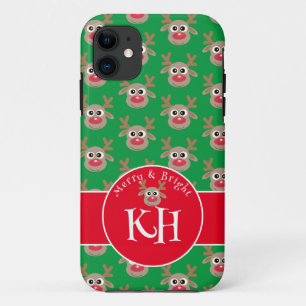 Case-Mate iPhone Case Monogramme de Noël Vert Rouge Mocre Reinder Motif