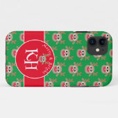 Coques Case-Mate iPhone Monogramme de Noël Vert Rouge Mocre Reinder Motif (Dos (Horizontal))