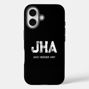 COQUES iPhone 16 MONOGRAMME DE NOM À TROIS LETTRES BLANC MINIMALIST