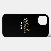 Coques Case-Mate iPhone Monogramme de nom de script Cœurs noirs dorés (Verso (horizontal))
