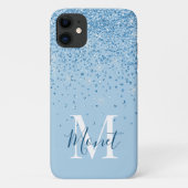 Coques Case-Mate iPhone Monogramme de nom de script de paillettes bleu cla (Dos)