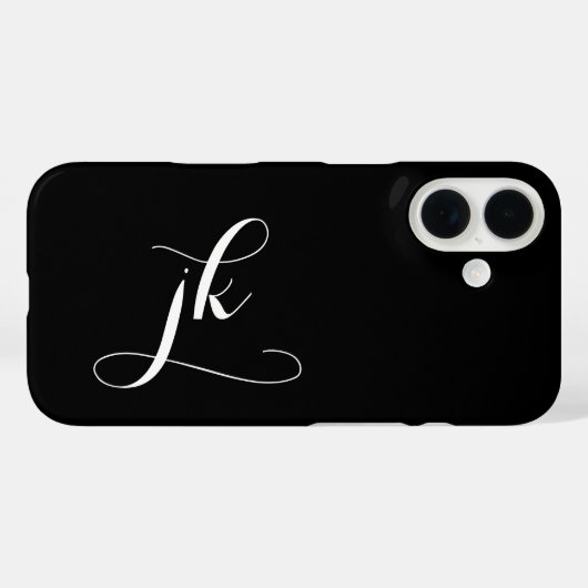 Coques Case-Mate iPhone Monogramme de nom de script noir et blanc moderne (Verso (horizontal))