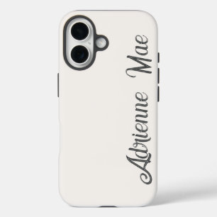 Coques iPhone 16 Monogramme de nom en écriture moderne crème ivoire
