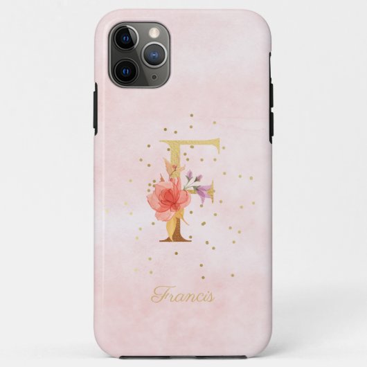 Coques Case-Mate iPhone Monogramme de nom initial F lettre florale aquarel (Dos)
