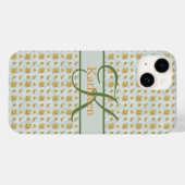 Coques Case-Mate iPhone Monogramme de nom initial floral jaune vert (Verso (horizontal))