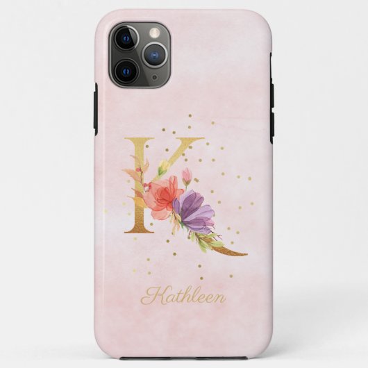 Coques Case-Mate iPhone Monogramme de nom initial K lettre florale aquarel (Dos)