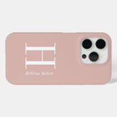 Coques Case-Mate iPhone Monogramme de nom moderne rose blush blanc (Verso (horizontal))