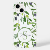Coques Case-Mate iPhone Monogramme de nom motif olive aquarelle verte (Verso)