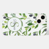 Coques Case-Mate iPhone Monogramme de nom motif olive aquarelle verte (Verso (horizontal))
