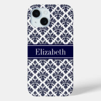 Monogramme de nom Navy personnalisé en damassé ble