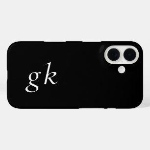 Coques iPhone 16 Monogramme de nom noir et blanc moderne