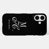 Coques Case-Mate iPhone Monogramme de nom noir et blanc moderne (Verso (horizontal))