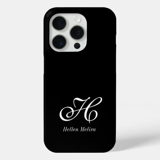 Coques Case-Mate iPhone Monogramme de nom noir et blanc moderne (Verso)