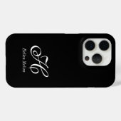 Coques Case-Mate iPhone Monogramme de nom noir et blanc moderne (Verso (horizontal))