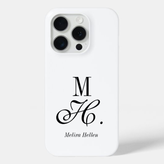Coques Case-Mate iPhone Monogramme de nom noir et blanc moderne (Verso)