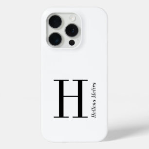 Coque iPhone 15 Pro Monogramme de nom noir et blanc moderne