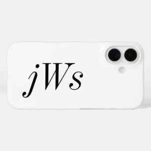 Coques iPhone 16 Monogramme de nom noir et blanc moderne