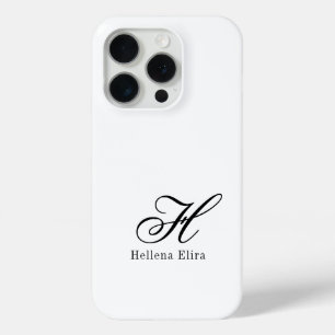 Coque iPhone 15 Pro Monogramme de nom noir et blanc moderne