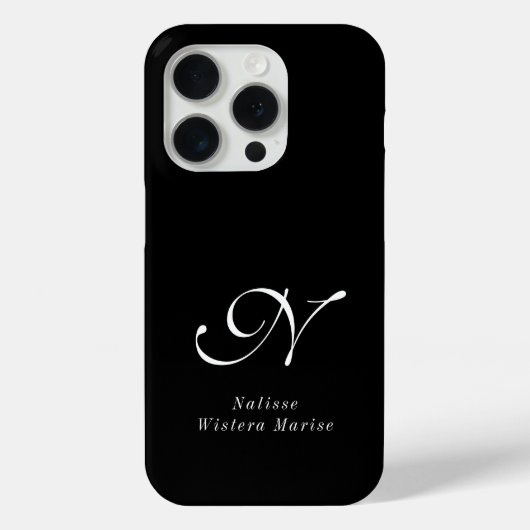 Coques Case-Mate iPhone Monogramme de nom noir et blanc moderne (Verso)