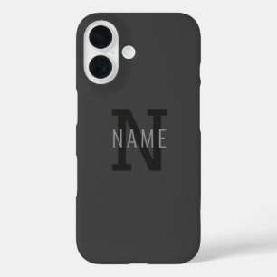 Coques iPhone 16 Monogramme de nom (ou autre texte) gris foncé mode