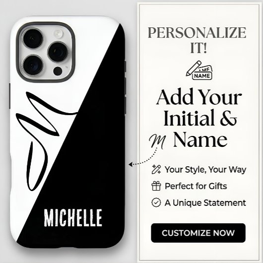 Coques Case-Mate iPhone Monogramme de nom personnalisé moderne et divisé n