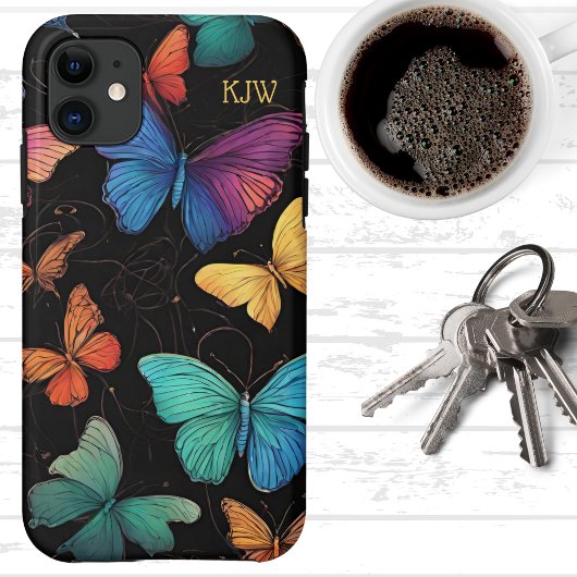 Coques Case-Mate iPhone Monogramme de papillons vibrants