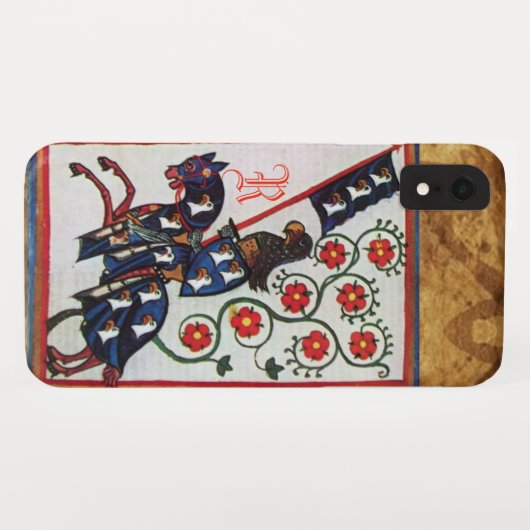 COQUES Case-Mate iPhone MONOGRAMME DE PARCHEMENT MÉDIÉVÉNILE DU CHEVAL BLE (Dos (Horizontal))