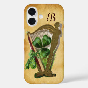 COQUES iPhone 16  MONOGRAMME DE PARCHEMENT SHAMROCK VERT
