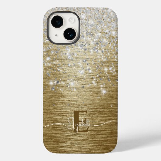 Coques Case-Mate iPhone Monogramme de Parties scintillant d'argent brossé  (Verso)