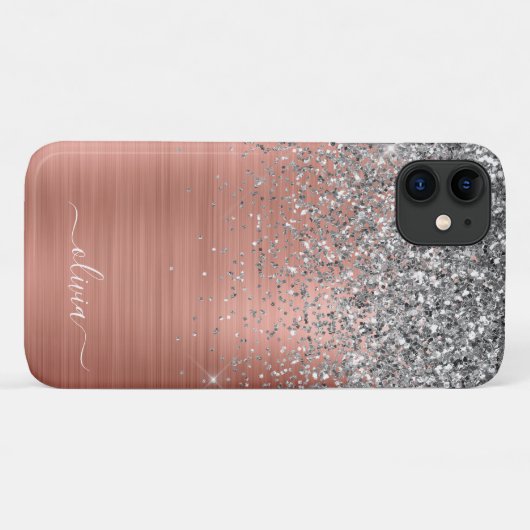 Coques Case-Mate iPhone Monogramme de Parties scintillant d'argent en méta (Dos (Horizontal))