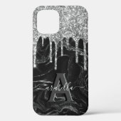Coques Case-Mate iPhone Monogramme de Parties scintillant d'argent noir (Verso)
