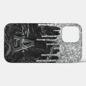 Coques Case-Mate iPhone Monogramme de Parties scintillant d'argent noir (Verso (horizontal))