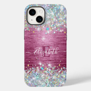 Coque Pour iPhone 14 Monogramme de Parties scintillant de Faux Holograp