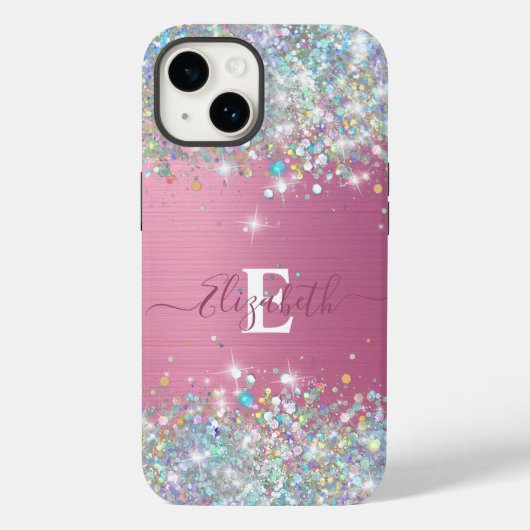 Coques Case-Mate iPhone Monogramme de Parties scintillant de Faux rose mod (Verso)