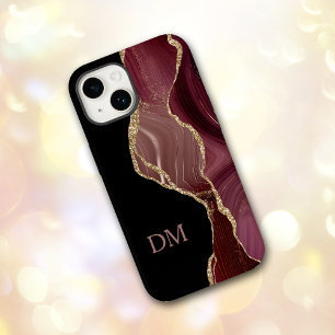 Coque Pour iPhone 14 Monogramme de Parties scintillant dorée en satin v