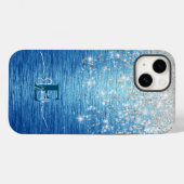 Coques Case-Mate iPhone Monogramme de Parties scintillant en argent brossé (Verso (horizontal))